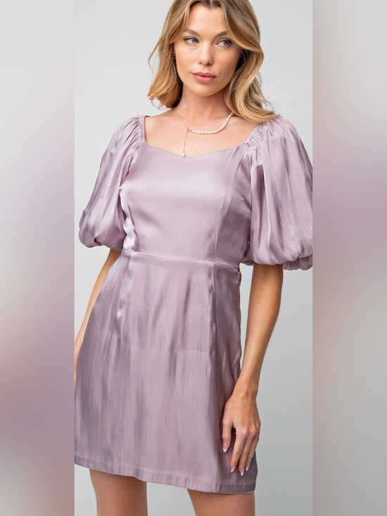 easel Dresses & Skirts - easel Lavender Satin Puff-Sleeve Midi Dress/ brand New w/tags